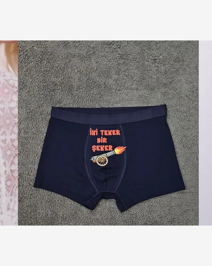Romantik Mesajlı Lacivert Boxer